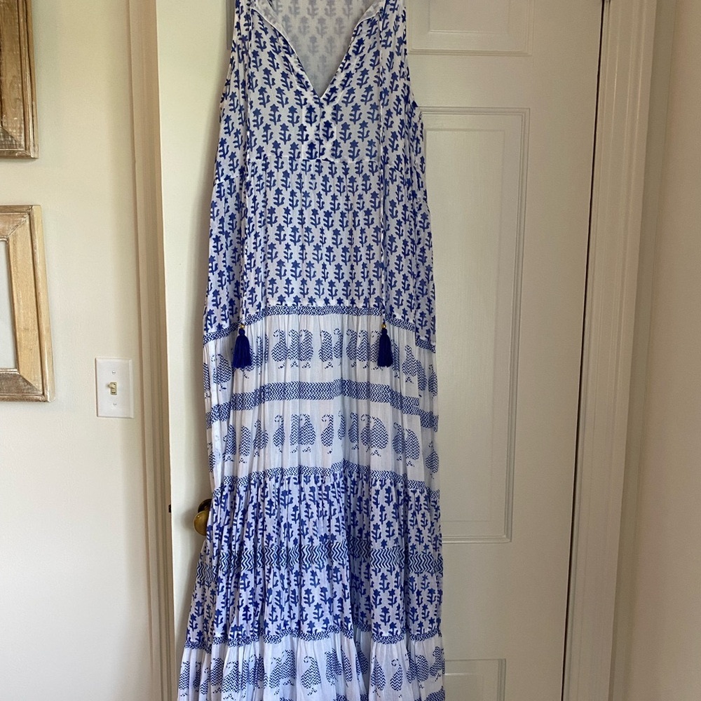 Oliphant Long Blue and White Maxi Dress XS